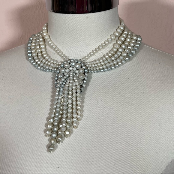Antique Vintage Maximalism Waterfall Pearl Victorian Choker festoon Necklace - Picture 3 of 17